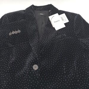 Theory Womens NWT Andorie Black White Polka Dot Velvet Blazer L0904110 New Sz 12